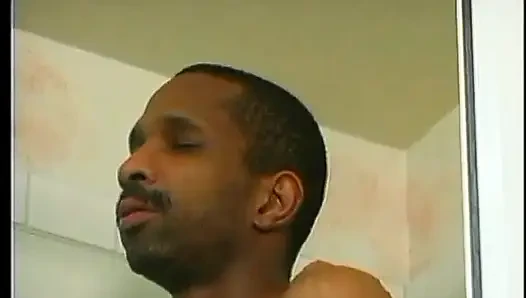 Interracial couple pleasures her black boyfriend on a couch