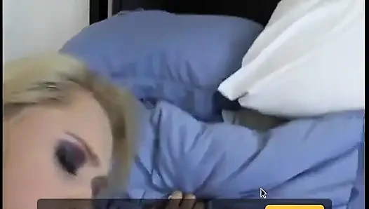Blonde with great tits lies on the bed to get laid