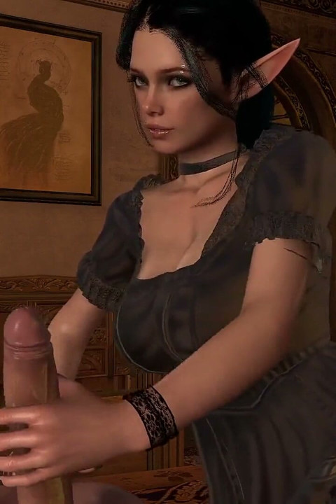 Sexy gothic elf geeft een hanjob en een pijpbeurt in pov: 3D-porno
