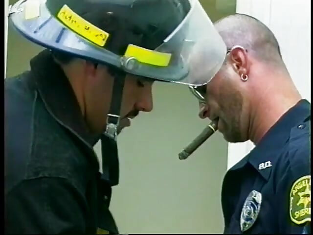 Wild handsome cop gives blowy with passion in the office