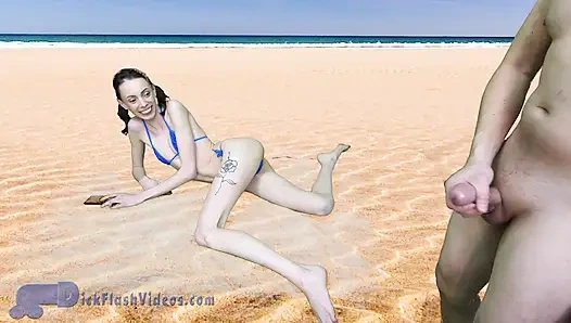 Zierliches teen Aria Haze wird am Strand CFNM mit dickem schwanz blankziehen