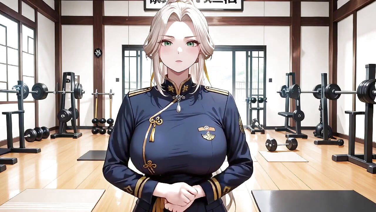 金髮武士穿深藍重來！跪在日本走廊，炫耀她嫩嫩的屁股