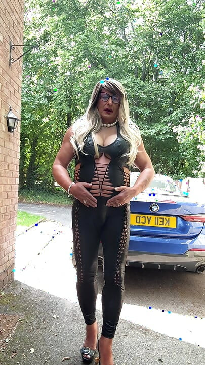 Sexy Crossdresser kellycd2022 in black pvc catsuit and heels