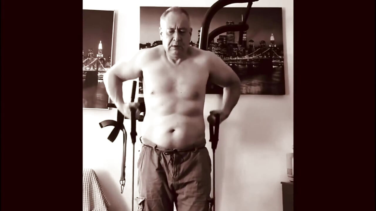 Fit Old Man Masturbating After Workout