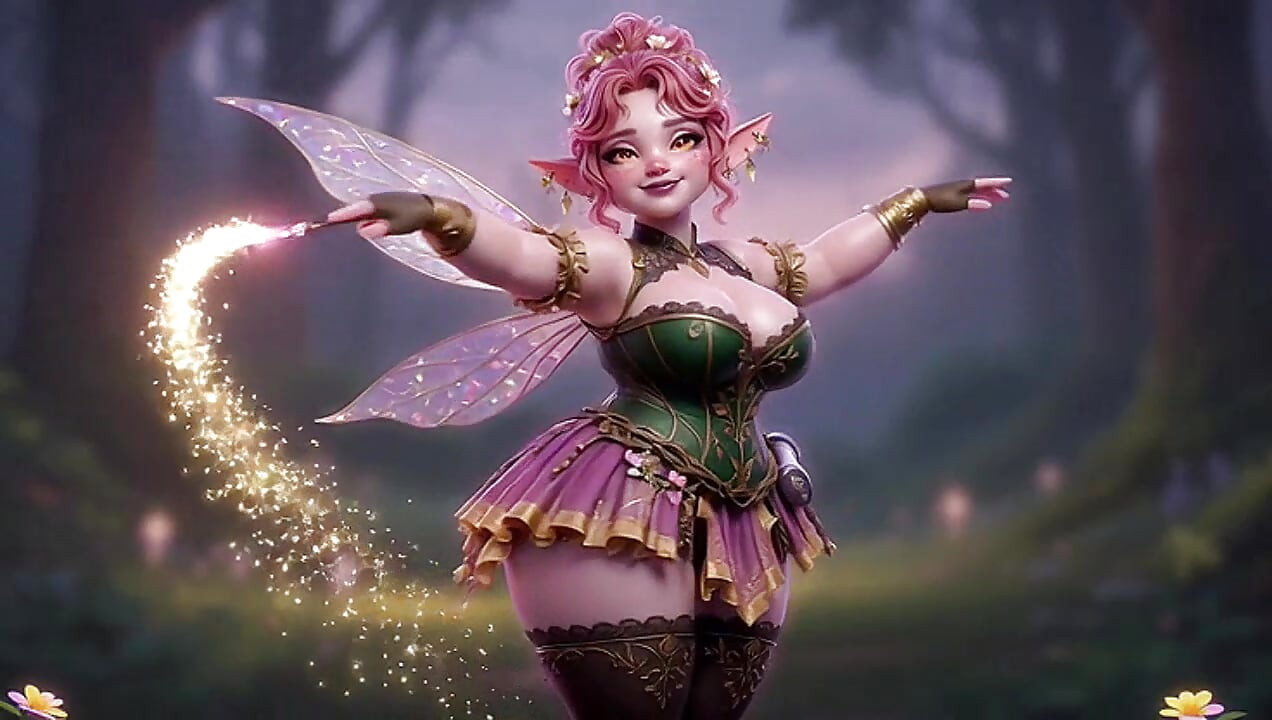 Thicc Pink Fairy Twerking Masywny tyłek z magiczną różdżką
