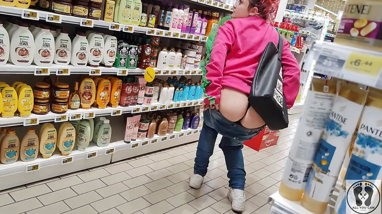 Crazy Rebeca Addams in Jeans Buttcrack at the Supermarket