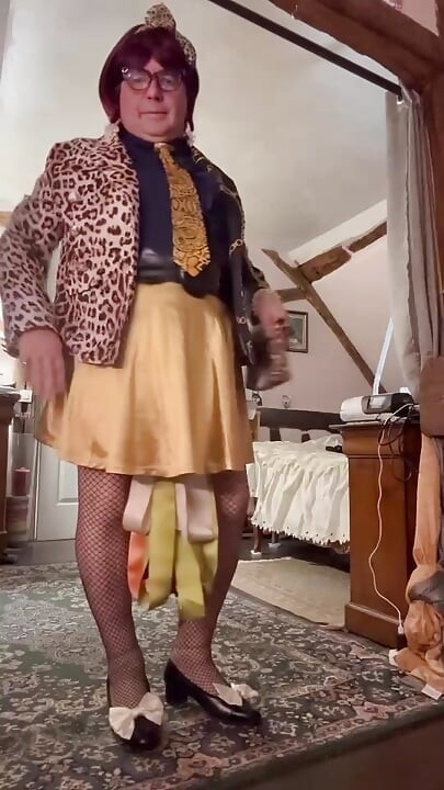 Dressed in a little gold skirt for an evening out