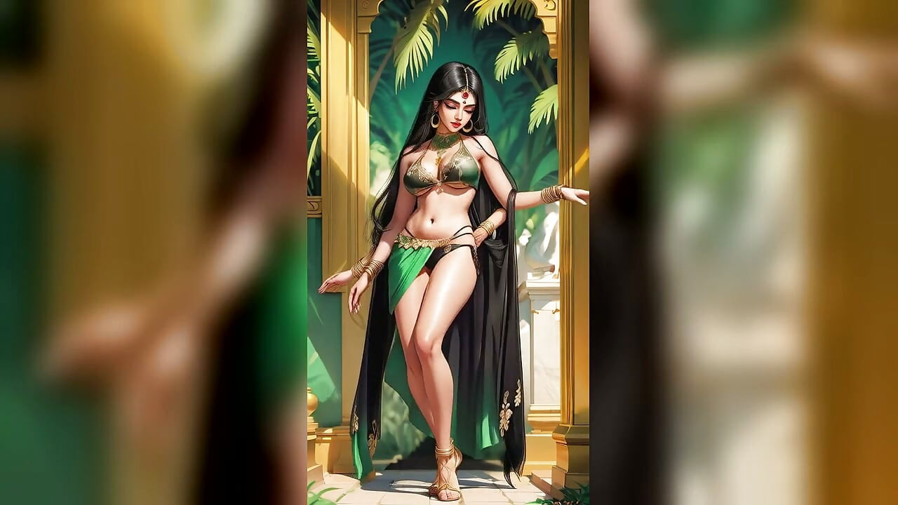 Indian beauty Priya desi bhabhi green bikini dance in temple garden (Ai model)