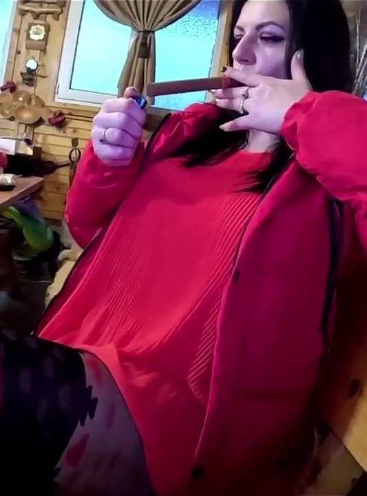 Cigar Blowjob & Ripped Pantyhose Pussy Massage & Cum on My Downjacket