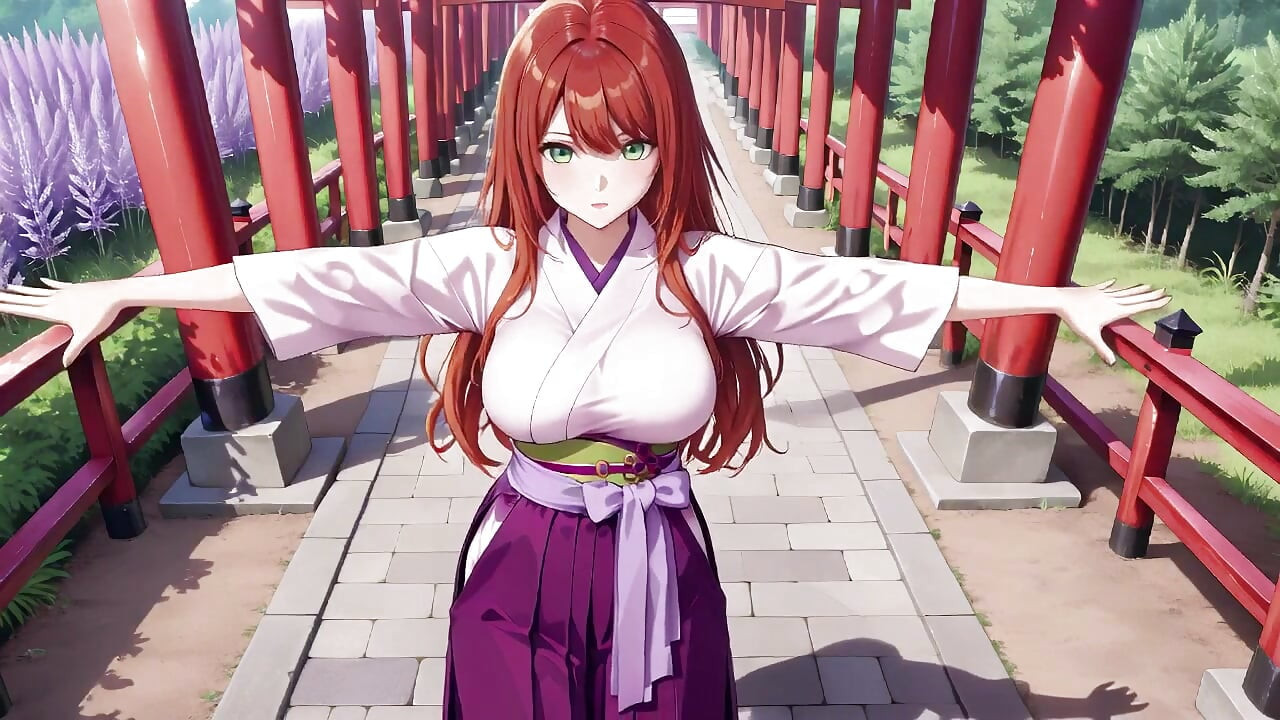 Red-Haired Miko! Deep V Kimono Soaked, Blooming from Serenity to Madness in the Vermilion Torii Corridor!