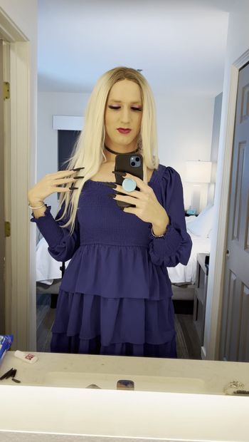 HOTTEST Blonde Crossdresser Looking In Mirror