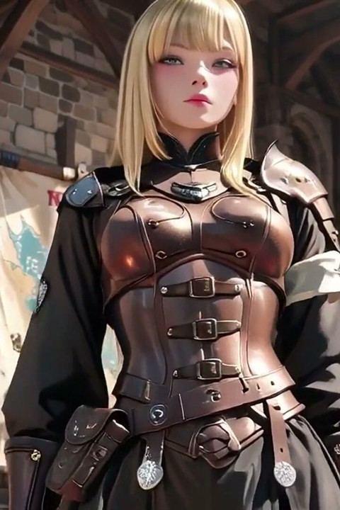 Blonde Knight's Private Awakening! Kneeling in the Castle Courtyard, Sunlight Hitting Her Cold Armor While She Gazes Dreamily.