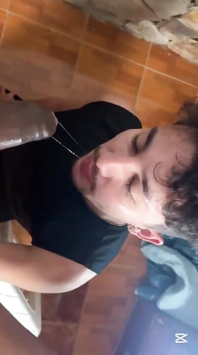 Cute White Boy Receives Cum From a Black Man in His Mouth and Face.