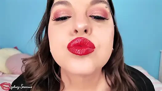 Forever Weak for My Lips - Seductress Sydney Screams Applies Red Lipstick Before Covering You with Her Lipstick Kiss Marks
