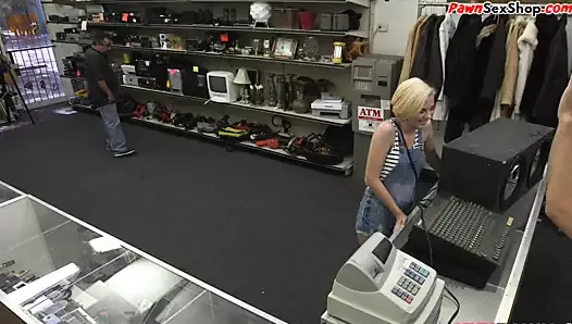 Pawnshop customer gets throatfucked upside down