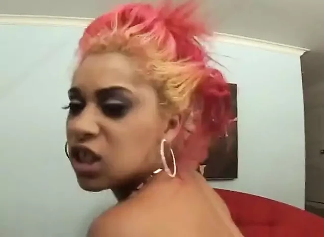 Big ass ebony with colored hair getting her twat slammed