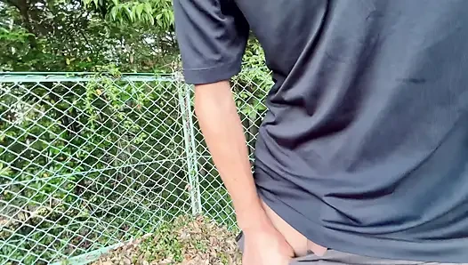 foreskin boy flashing in wood and pee
