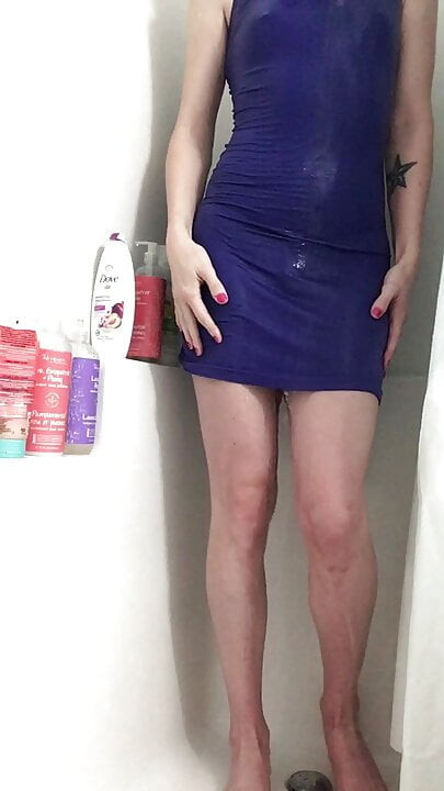 Soaked club dress on a cute transgirl