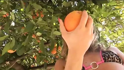 Outdoor sexy brunette with huge tits gets enormous facial