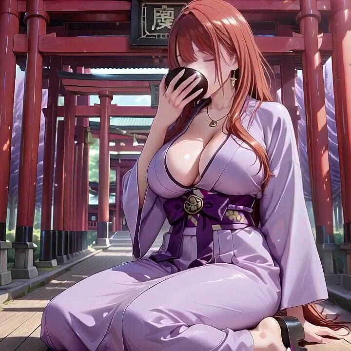 Red-haired Miko! Seamlessly Switching Between the Japanese Garden and the Bedroom, From Lazy Poses to Wet-mouth Teasing.