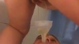 Choke anx drink piss pee through a funnel
