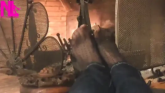 Warming up My Hosed Feet at the Fireplace
