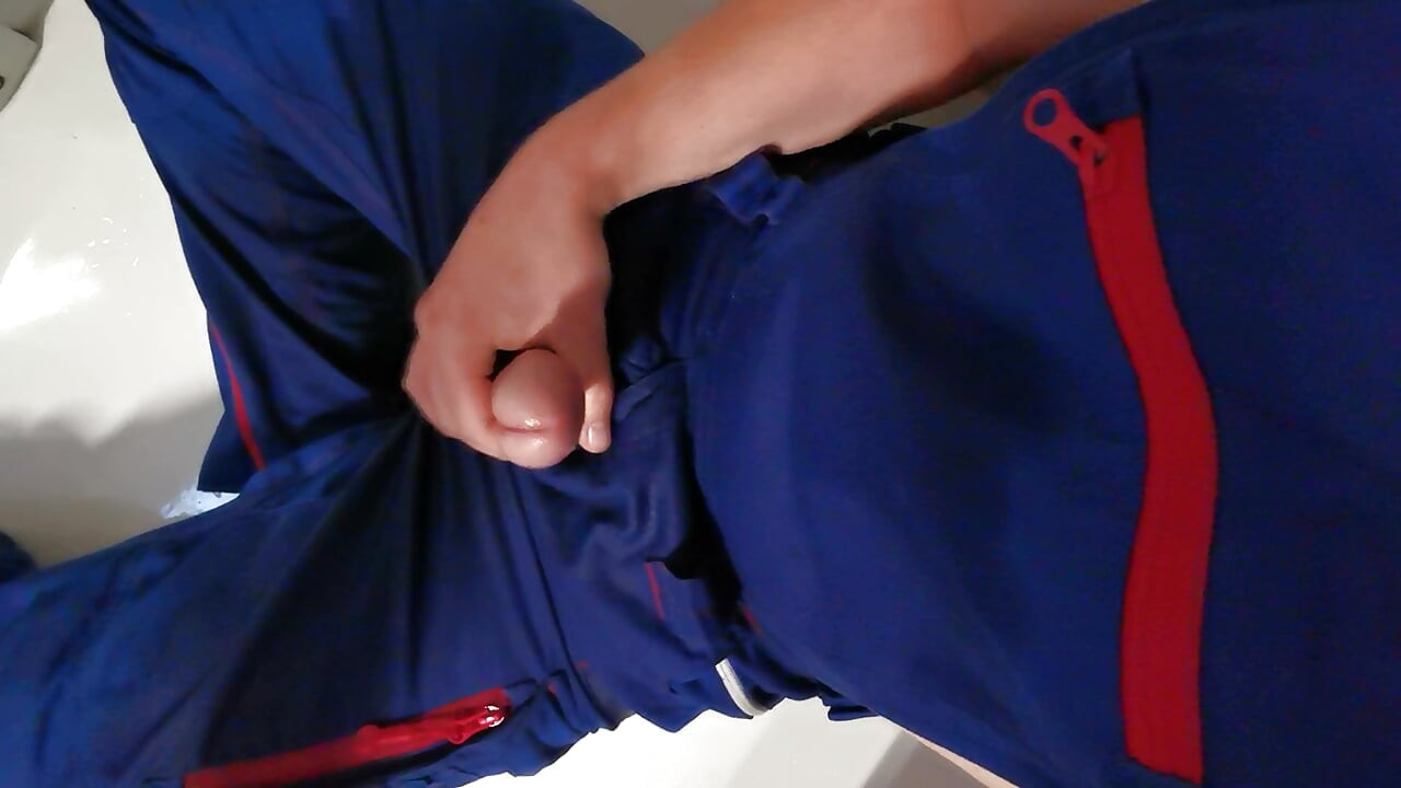 in horny work gear pissing and cumshot