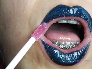 Gothic Dark Blue Lipstick and Glossy Lips