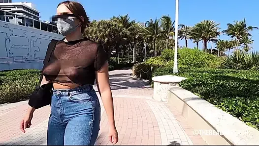 Teaser, I show off my boobs around town in my sheer shirt