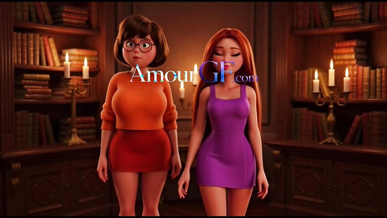 3D 애니메이션 벨마는 엉덩이를 먹고 다프네는 증기 목욕에서 확산
