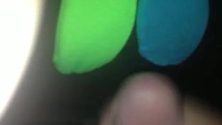 Cum on green and blue ankle socks