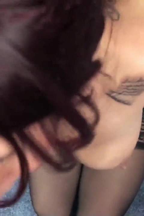 Lavender Rayne is in sexy black stockings while she's blowing a geek
