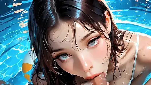 CUTE VERY SEXY WOMAN SUCKING COCK IN THE POOL GENERATED BY AI