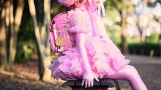 Sissy Pink Frilled Satin Dress Doll