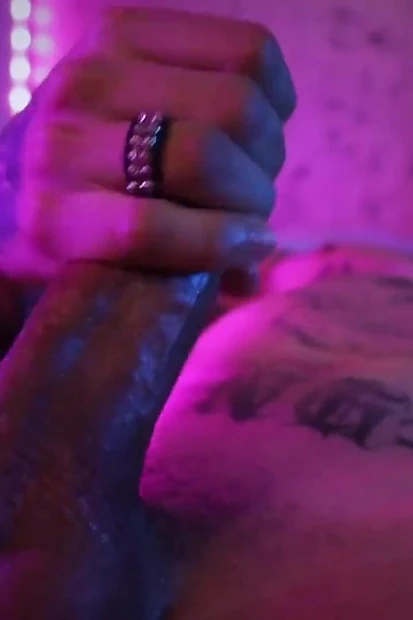 Hot Tattooed Twink Jerking His Big Uncut Cock with Oil and Shooting His Cum