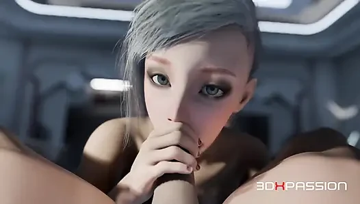 Nexus-3 Orbit Station Meta Gives Sloppy Blowjob, Deepthroat & Hard Doggystyle Assfuck Until Cum on Tits