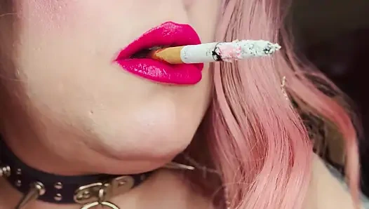 Miss Tina Snua Dressed In Pink Smokes A Richmond Superking Cigarette With Lots Of Dangling - OMI OME Snap Inhales Smoke Rings