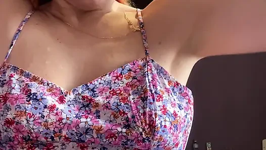 Redhead Woman in Pretty Dress Showing Her Muscles and Tits, How Strong I...