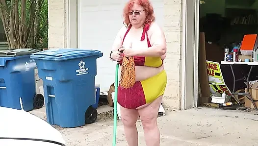 Car wash in and out of my iron man bikini set part 2 flashing