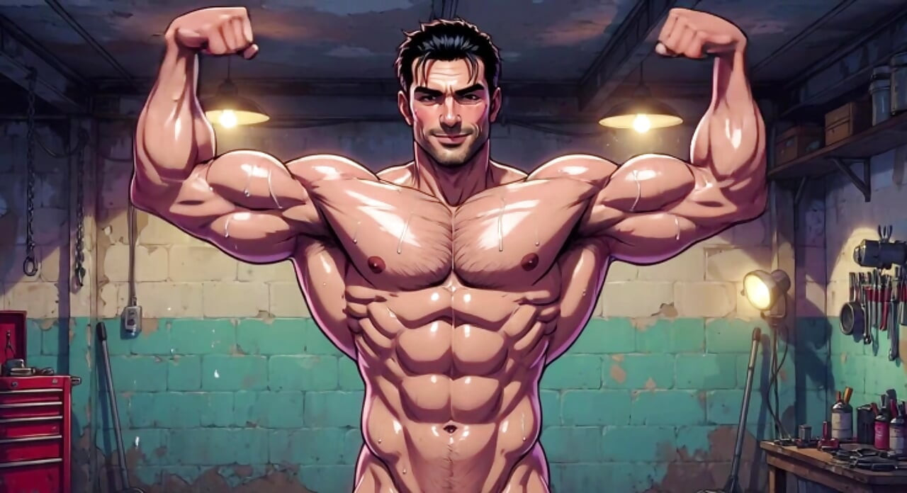 Ai musculoso mecânico garagem