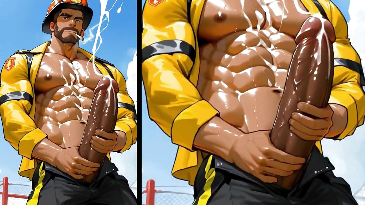 Pemadam kebakaran nakal melakukan seks rahasia. Animasi Hentai Yaoi.