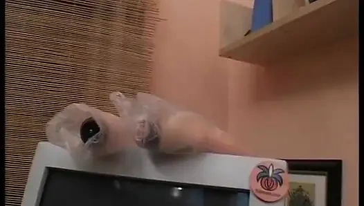 Horny blonde fucks her pierced cunt with a massive dildo