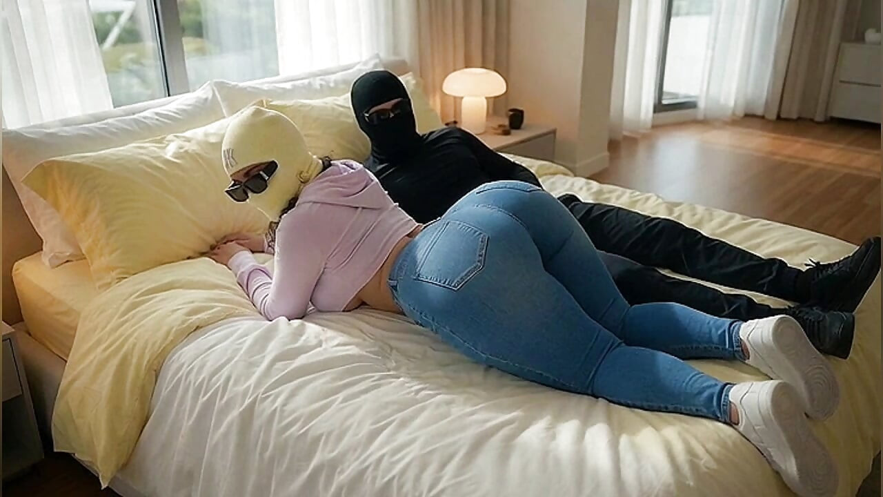 Petite Big Ass Girl in Jeans Lying on Bed with Husband