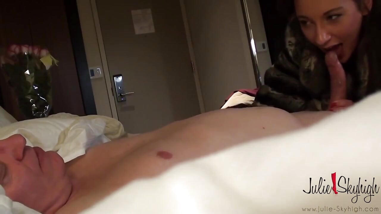 Julie Skyhigh with her submissive old client at the hotel