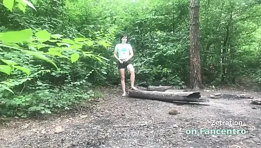 She's pleasuring her pussy  a sweet brunette MILF in the forest, and I'm secretly watching her!