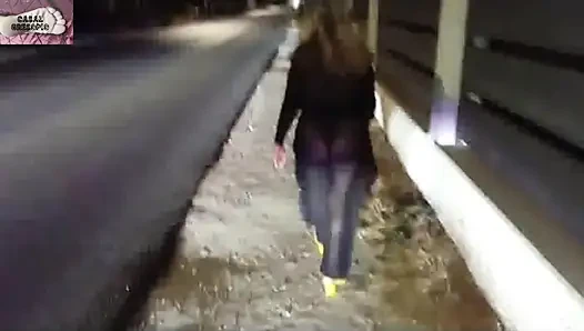 Mel showing off in public on the side of the road 13