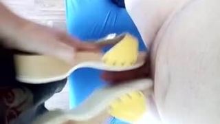 Dr.scholl clogs spank and slap penis