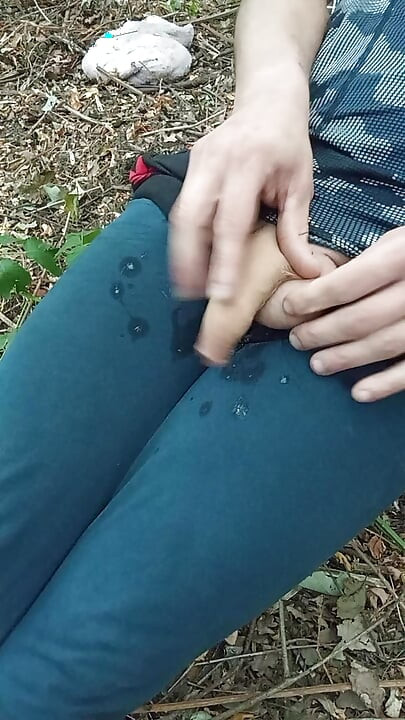 Wild jerking off at the edge of the forest, screaming with lust