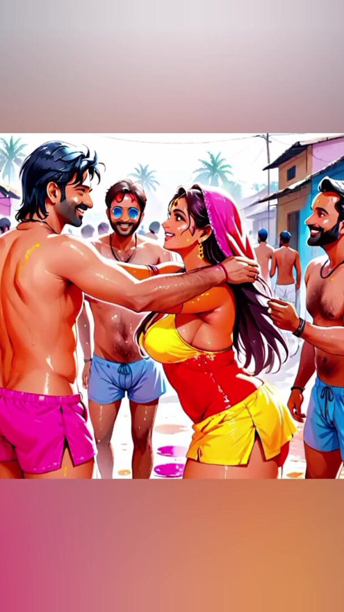 AI Generated Uncensored Anime Images Of Hot Indin Women Playing  Naughty Holi | Clip 1