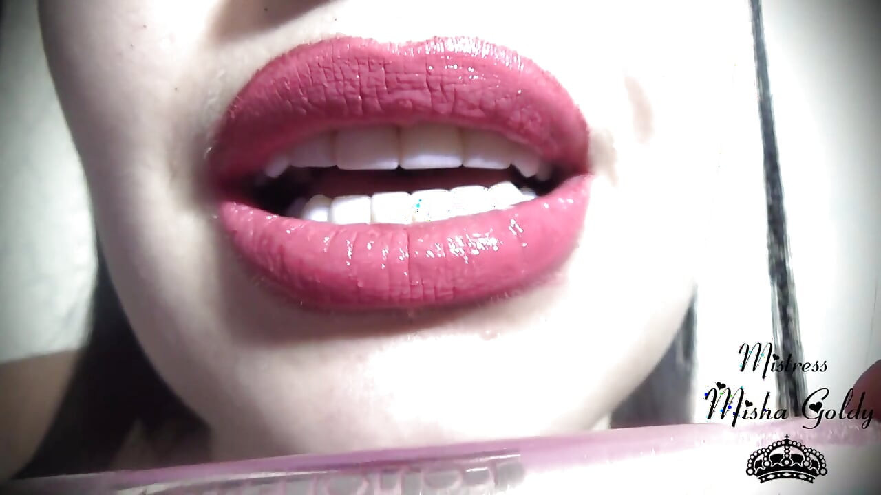 Pink-golden lip gloss fetish & worship
